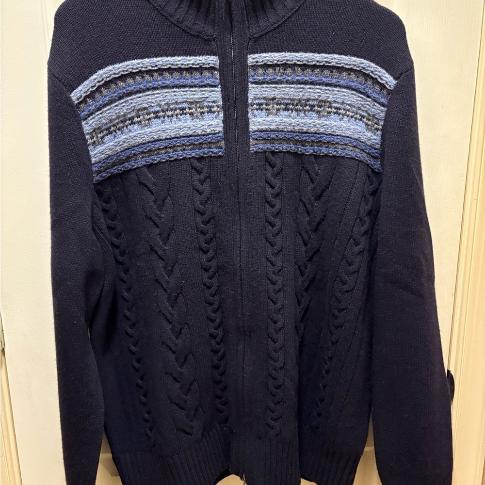 Banana Republic Italian Yarn Full Zip Men’s Sweater XL Fair Isle & Cable Knit - Picture 2 of 14